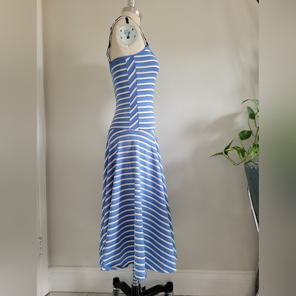 VINTAGE style summer dress in blue,white and black striped stretch fabric - Picture 3 of 13